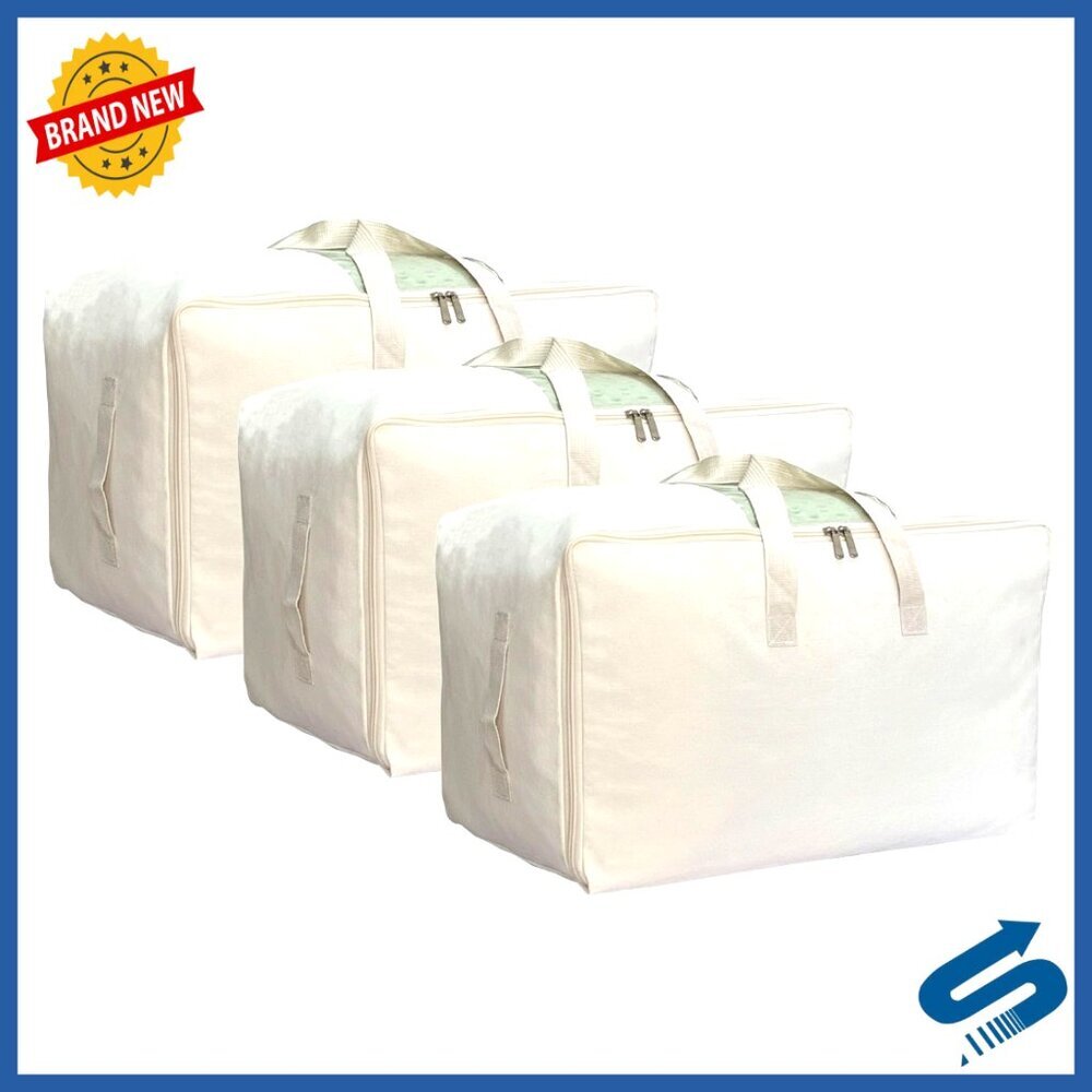 Large Canvas Storage Bags with Clear Window, 3 Pack, Portable Handles, Closet